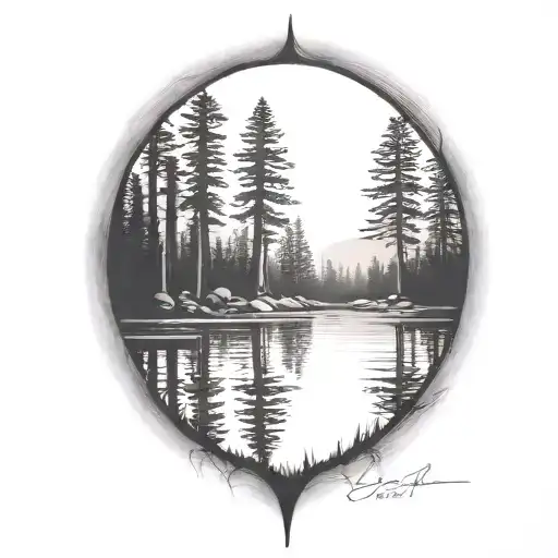 Redwood Trees Behind A Pond With A Fully Visible Shining Sun