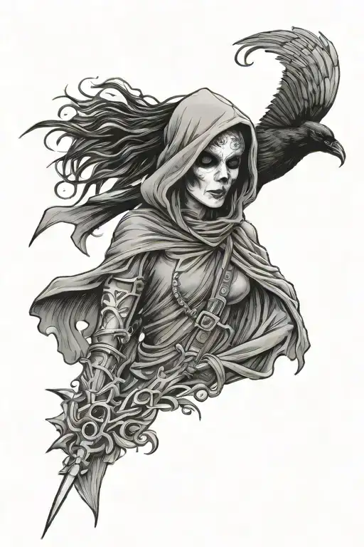 Female Reaper With Crow