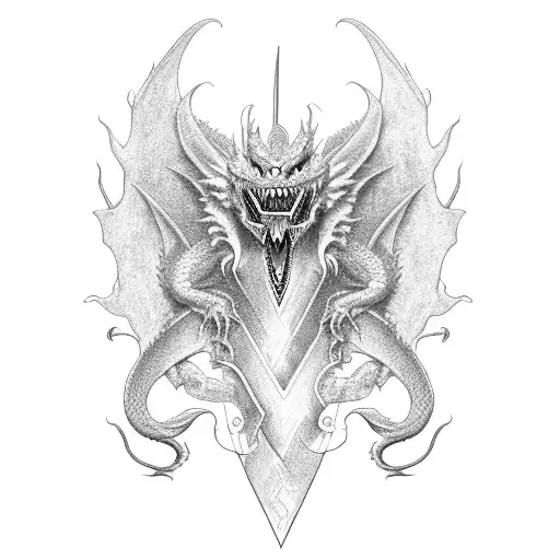 A Design Of A Dragon And Rose Intertwined