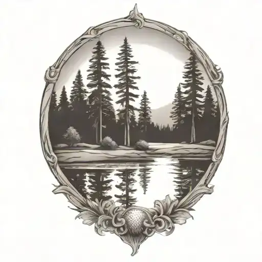 Redwood Trees And Golf Course Behind A Pond With A Fully Visible Shining Sun