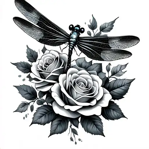 Dragonfly With Roses Intertwined Small