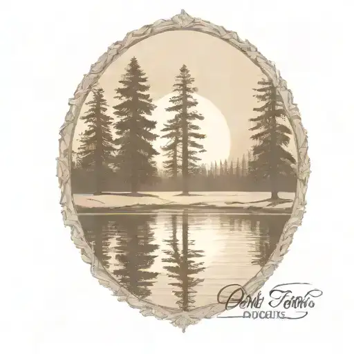 Redwood Trees And Golf Course Behind A Pond With A Fully Visible Shining Sun