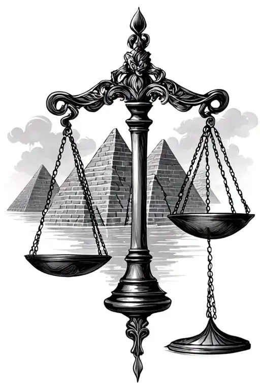 Scales Of Justice With Pyramids In The Background