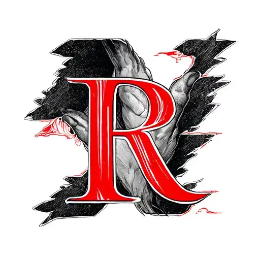 Cover-up From The Letter R On The Back Of The Hand In Black And Red