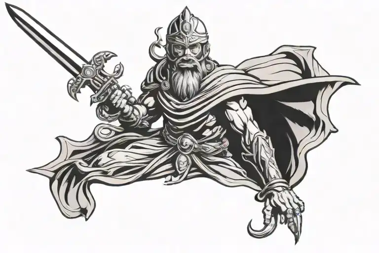 Persius Face With Sword In Front View