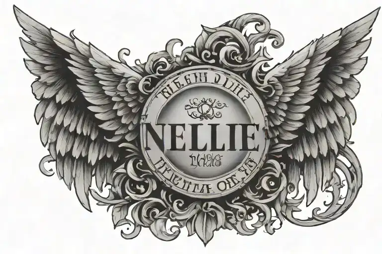 Wings Surrounding The Word Nellie With A Halo Above And Roman Numerals Spelling The Death Date