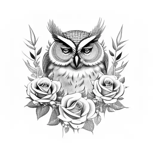 Masculine Owl And Cardinal With Roses