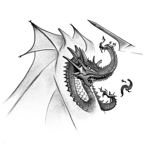 A Mythical King Slaying A Ferocious Dragon With A Sword Of Lightning