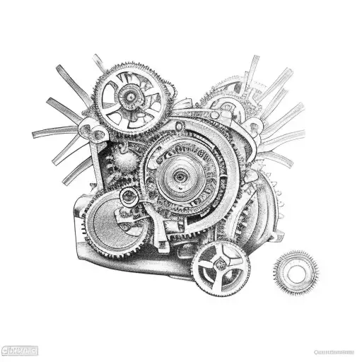 A Car Engine Intertwined With Gears And Flowers