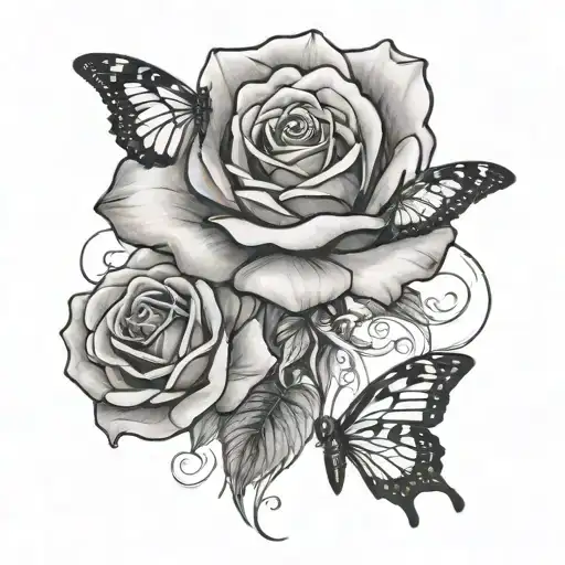 Simple Rose And Butterfly Flying Away