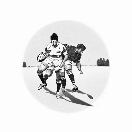 Rugby Field With A Black-grey Silhouette Of A Father And Daughter