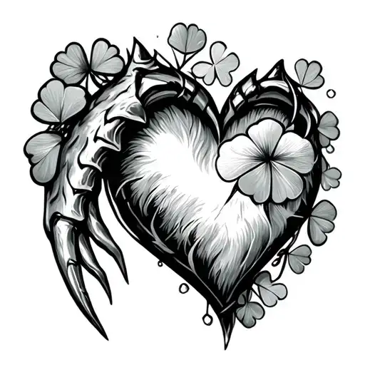 Bear Claw Heart And 6 Leaf Clover
