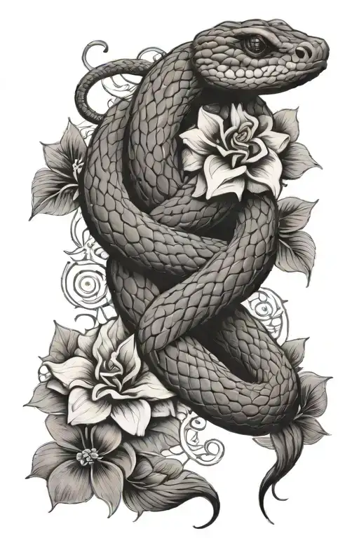Snake And Flowers Intertwined
