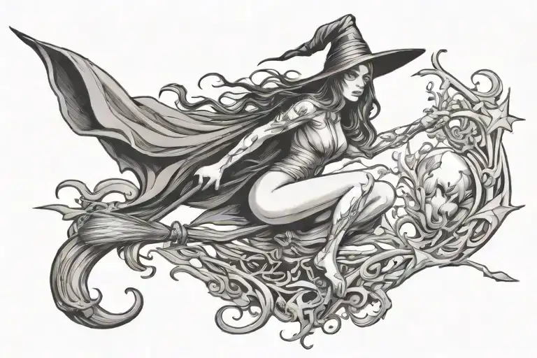Nude Witch On Broom