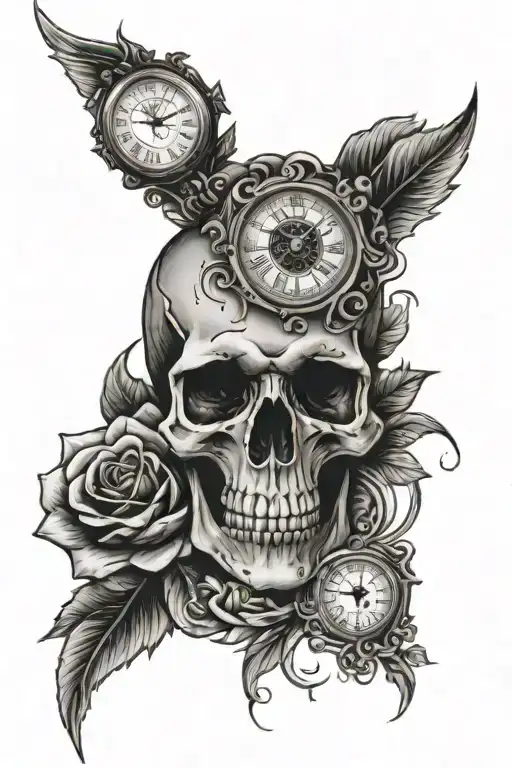 Skull And Roses And Time Piece