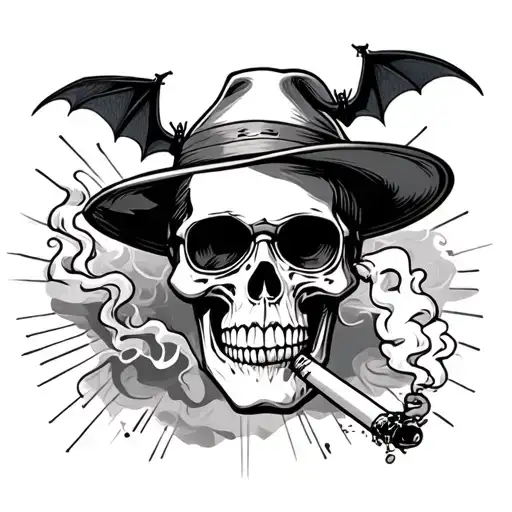 Fear And Loathing In Las Vegas Skull Smoking Cigarette With Bats