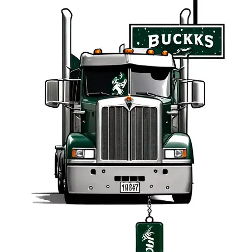 Inside Of A Semi Truck With A Bucks Football Team Air Freshner Hanging From The Rearview Mirror