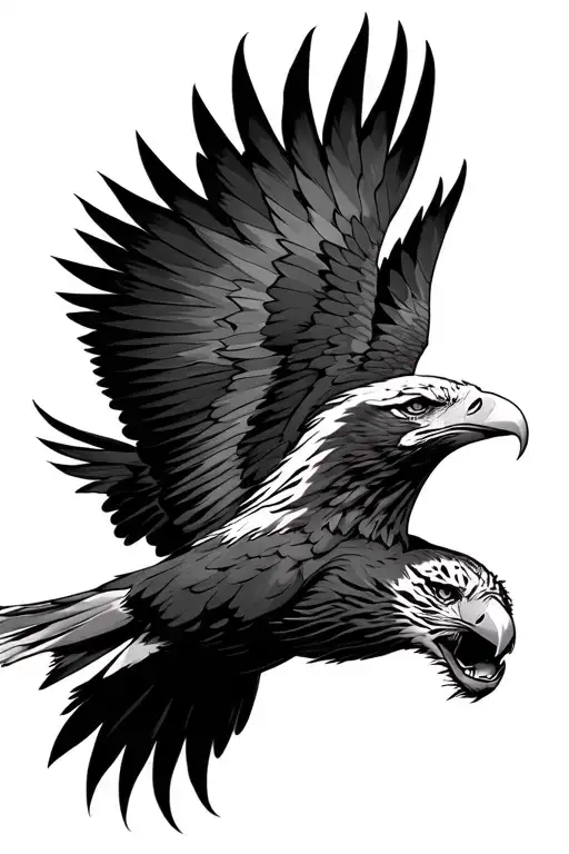 Eagle Full Flight Turning Into A Tiger Head