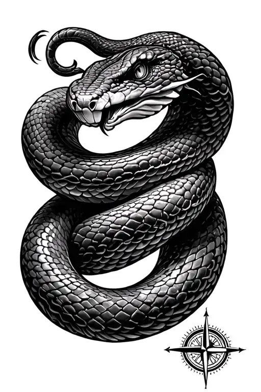 Snake And Compass Tattoo