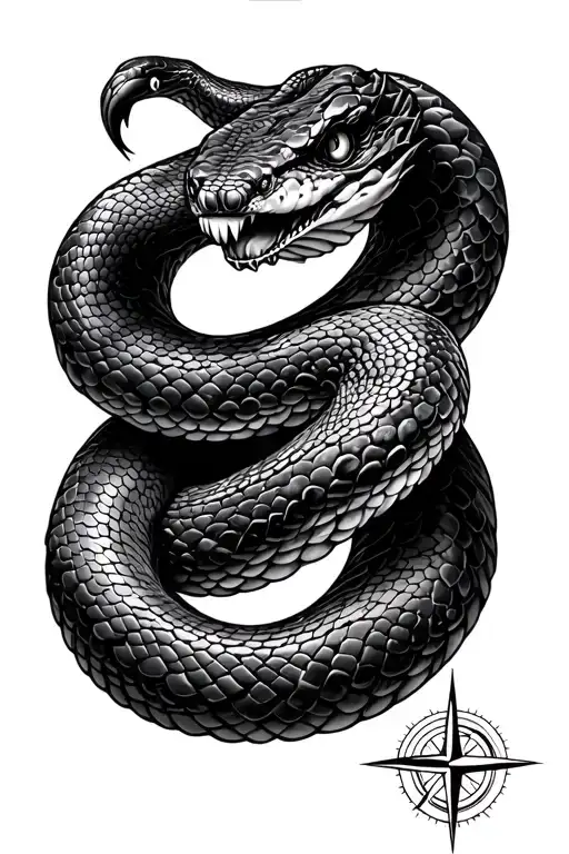 Snake And Compass Tattoo