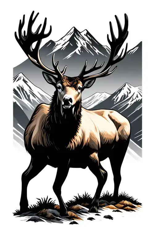 Elk And Mountain Range