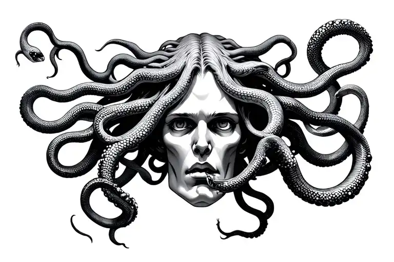 Medusa Head With Snakes Dot Work