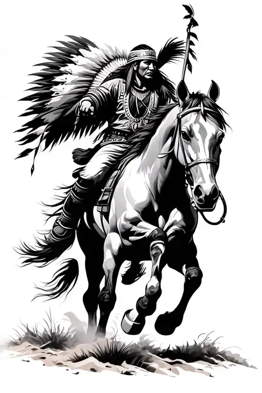 Native American Warrior On Horse Galloping