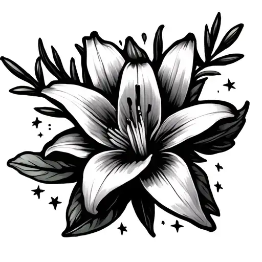 Juniper Twig And Lily Flower With Star Bursts Small