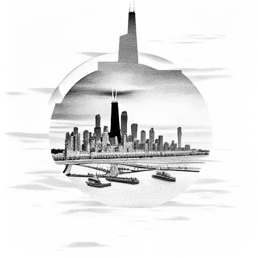 Chicago City With Sunset Background