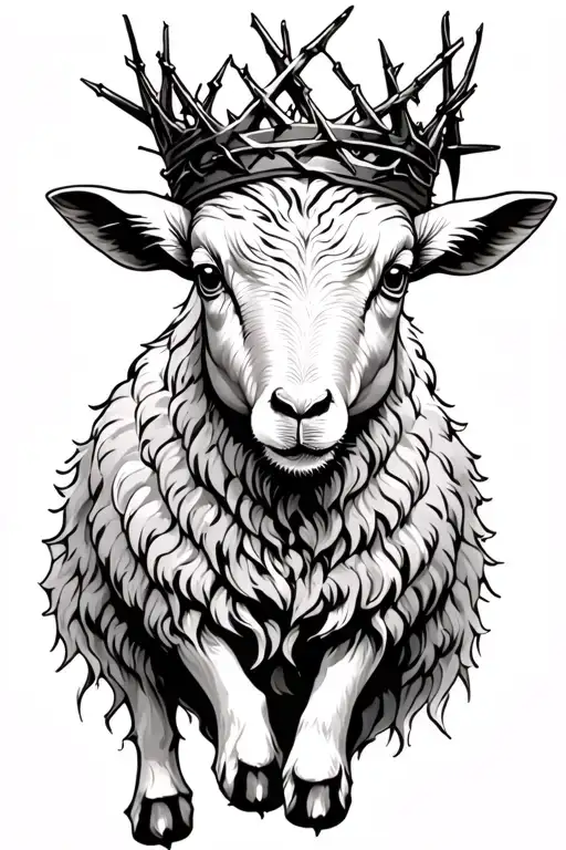 Lamb Standing On Back Legs With Crown Made Of Thorns On Head