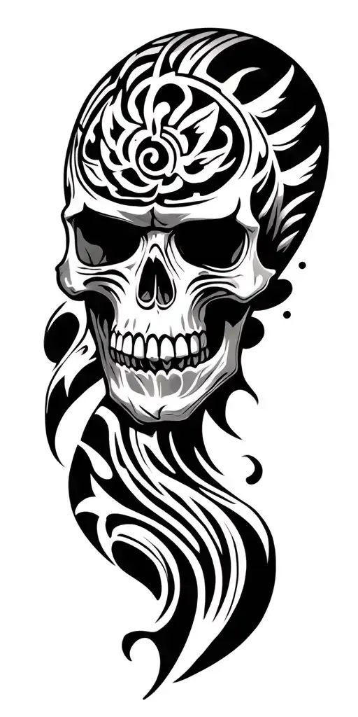 Skull Soft Shading Maori Design Inspire Wiht A Cross