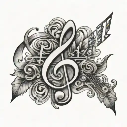 Create A Black-grey Tattoo Of Capo Plaza's Signature Symbol Combined With Musical Notes