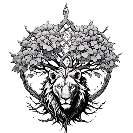 Celtic Tree Rowan With Lion Under It