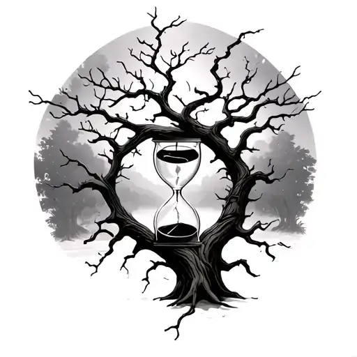 Broken Hourglass In A Tree And The Death Simbolizyng Time Passing Away