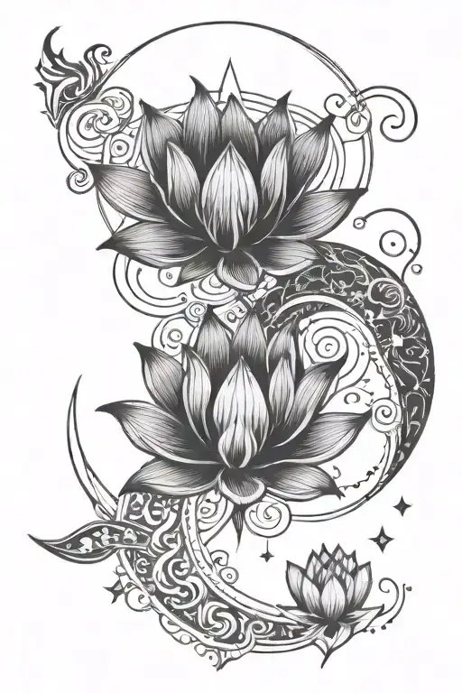 Tattoo Including Lotus Symbol Sun Moon Starts Lines Fine Line