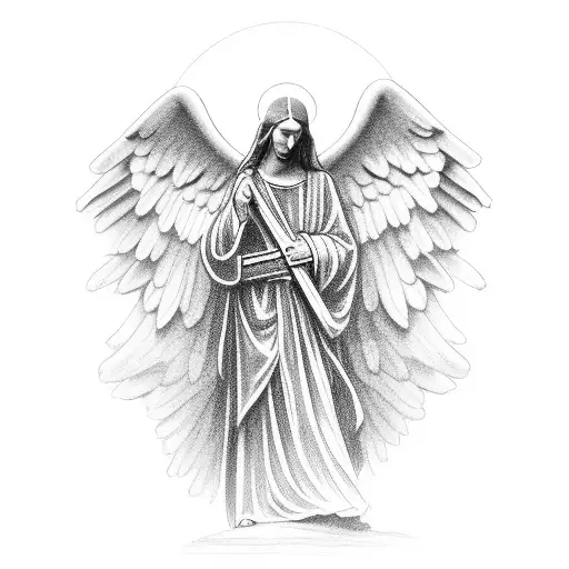 Angel With Holy Cross Background