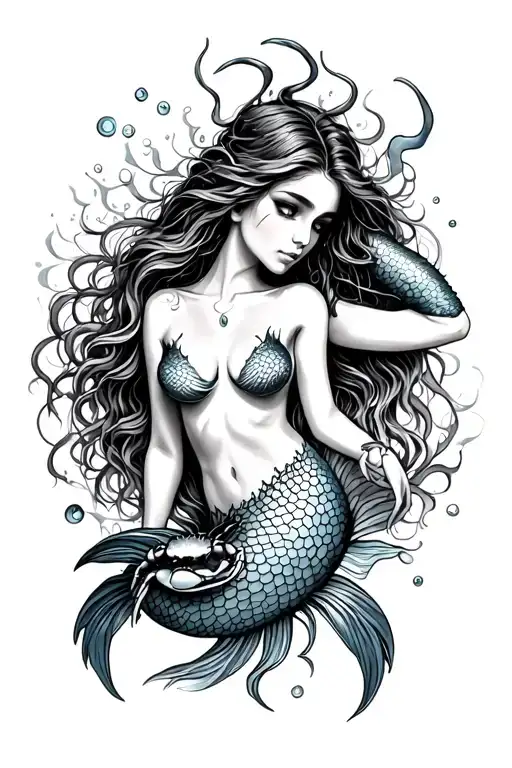 Ocean Theme With Mermaid And Crab