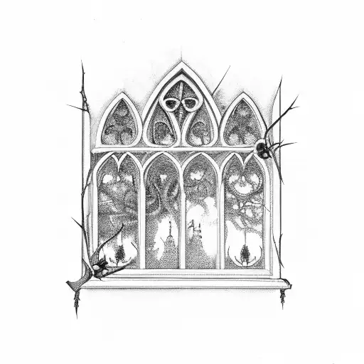 Gothic Window With Thorns And Roses