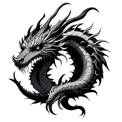 2 Dragon Face Each Other Side Back