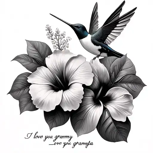 Two Hibiscus Flower Humming Bird I Love You Grammy Love You Grampa