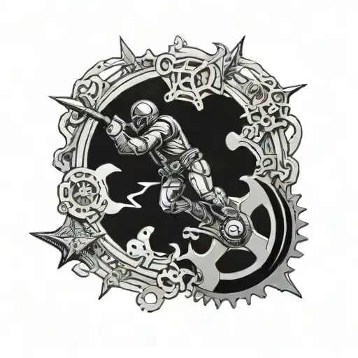 Chain Sprocket With Scuba Diver Holding A Spear Gun In The Middle Of The Sprocket