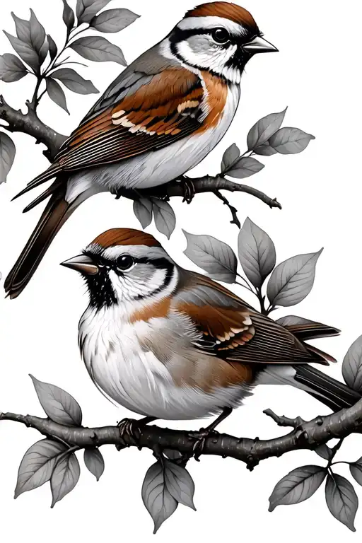 2 Sparrow Birds And Nature Representing