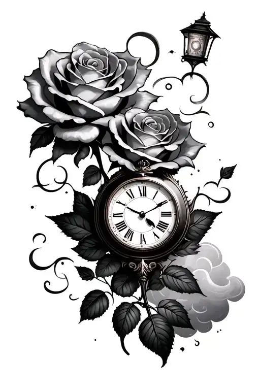 850Rah With A Rose And Clock And Clouds Going All Around It