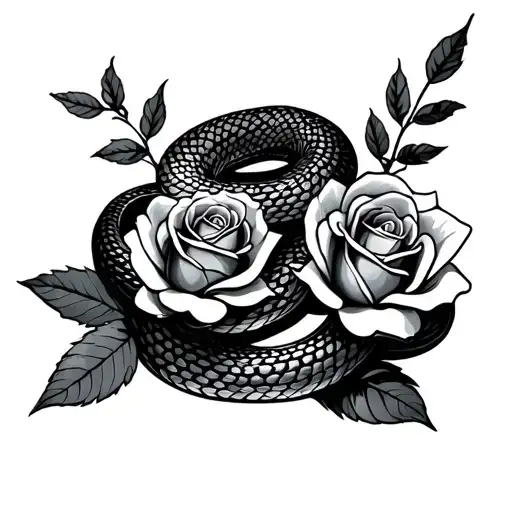 Snake With 2 Roses And Laurels