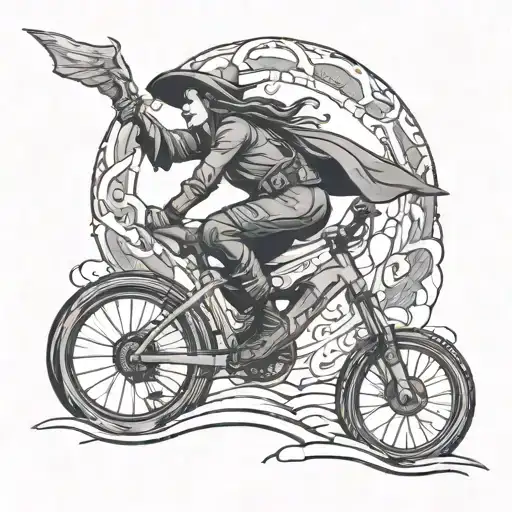 Female Witch Riding Mountain Bike Ride