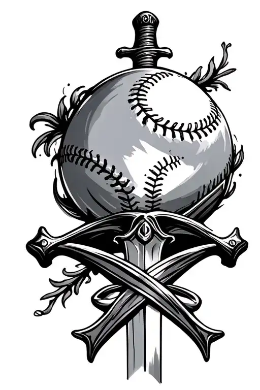 Cross Sword Baseball Ball Intertwined