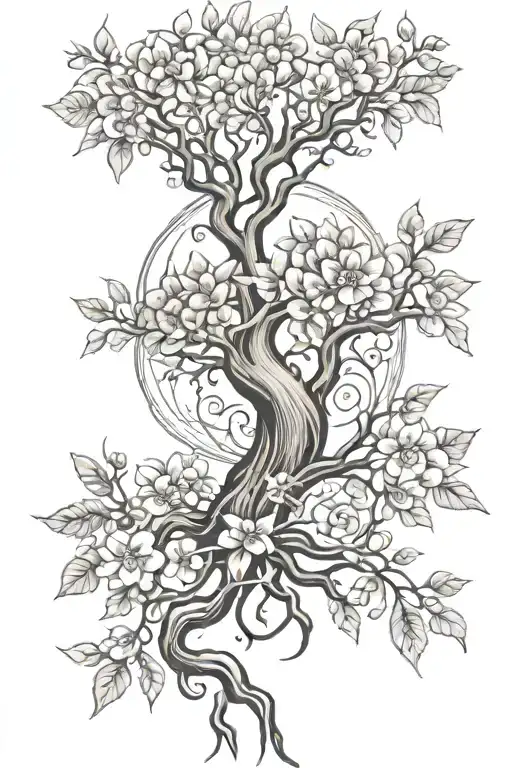 Life Tree With Flowers Growing