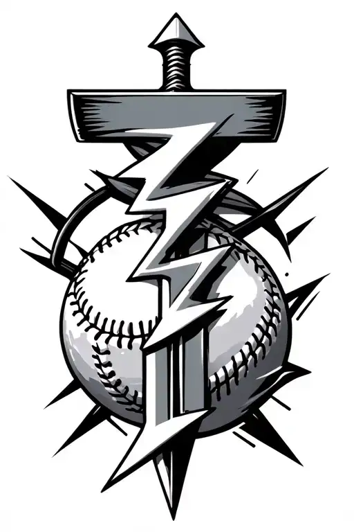 Cross Sword Baseball Ball Intertwined Lightning Bolt