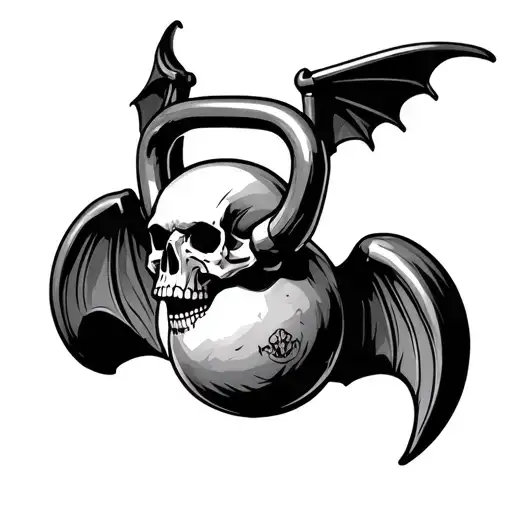 Kettlebell Skull With Bat Wing Attached To Sides
