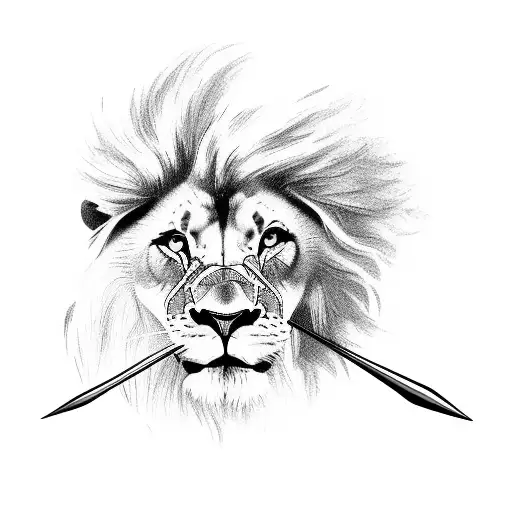 Man Fighting Lion With Spear